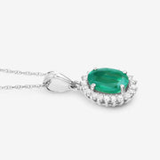 Bids.com 1.36 Carat Genuine Zambian Emerald and White Diamond 10K White Gold Pendant Pendants White Smoke
