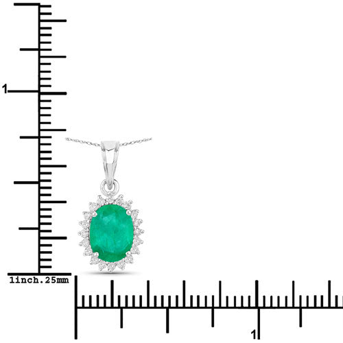 Bids.com 1.36 Carat Genuine Zambian Emerald and White Diamond 10K White Gold Pendant Pendants White Smoke