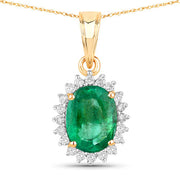 Bids.com 1.36 Carat Genuine Zambian Emerald and White Diamond 10K Yellow Gold Pendant Pendants White Smoke Default Title