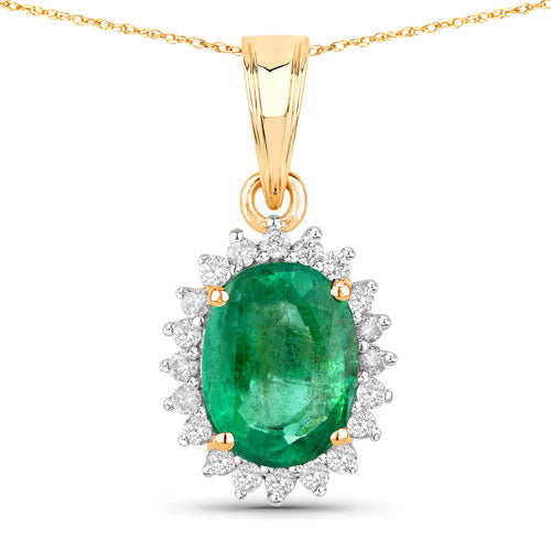 Bids.com 1.36 Carat Genuine Zambian Emerald and White Diamond 10K Yellow Gold Pendant Pendants White Smoke Default Title