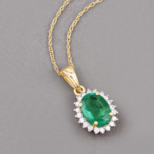 Bids.com 1.36 Carat Genuine Zambian Emerald and White Diamond 10K Yellow Gold Pendant Pendants Dark Gray