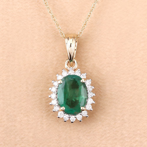 Bids.com 1.36 Carat Genuine Zambian Emerald and White Diamond 10K Yellow Gold Pendant Pendants Peach Puff