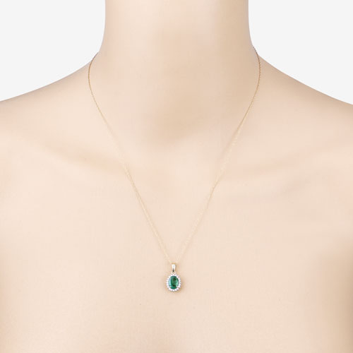 Bids.com 1.36 Carat Genuine Zambian Emerald and White Diamond 10K Yellow Gold Pendant Pendants Light Gray