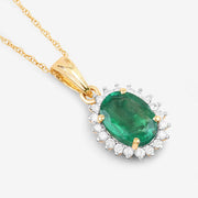 Bids.com 1.36 Carat Genuine Zambian Emerald and White Diamond 10K Yellow Gold Pendant Pendants White Smoke