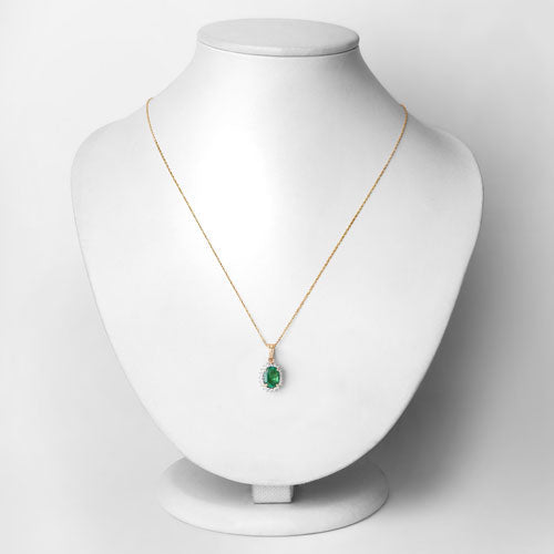 Bids.com 1.36 Carat Genuine Zambian Emerald and White Diamond 10K Yellow Gold Pendant Pendants Lavender