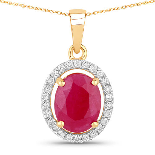Bids.com 2.51 Carat Genuine Ruby and White Diamond 10K Yellow Gold Pendant Pendants White Smoke Default Title