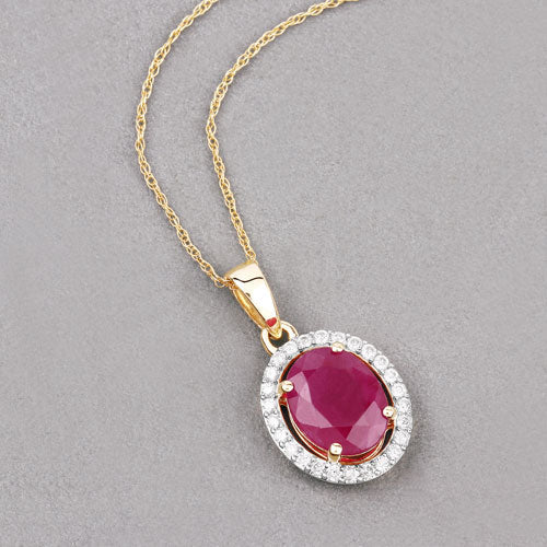 Bids.com 2.51 Carat Genuine Ruby and White Diamond 10K Yellow Gold Pendant Pendants Gray