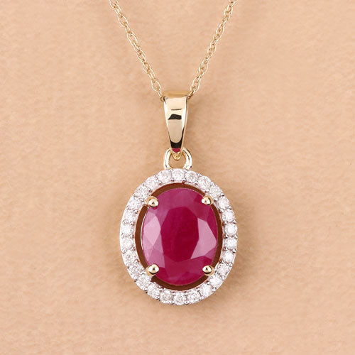 Bids.com 2.51 Carat Genuine Ruby and White Diamond 10K Yellow Gold Pendant Pendants Tan