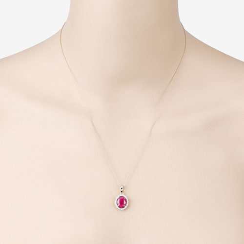 Bids.com 2.51 Carat Genuine Ruby and White Diamond 10K Yellow Gold Pendant Pendants Light Gray