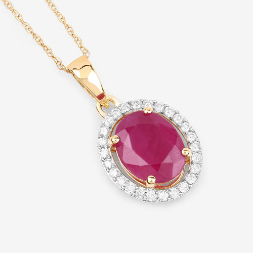 Bids.com 2.51 Carat Genuine Ruby and White Diamond 10K Yellow Gold Pendant Pendants White Smoke