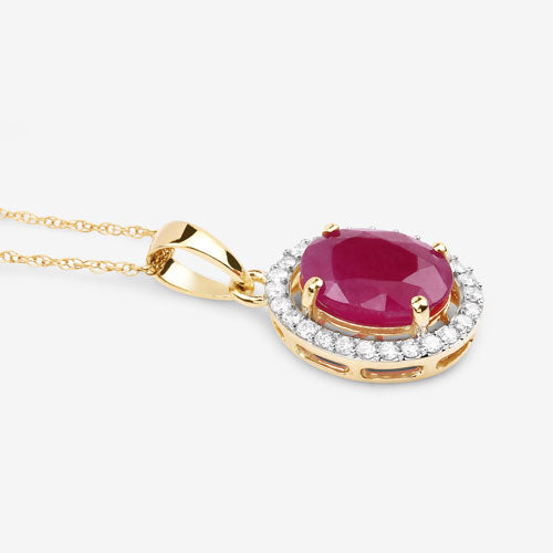 Bids.com 2.51 Carat Genuine Ruby and White Diamond 10K Yellow Gold Pendant Pendants White Smoke