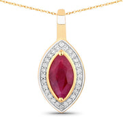 Bids.com 1.52 Carat Genuine Ruby and White Diamond 10K Yellow Gold Pendant Pendants White Smoke Default Title