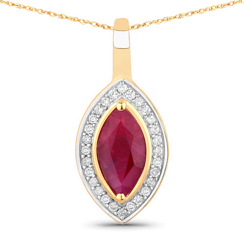 Bids.com 1.52 Carat Genuine Ruby and White Diamond 10K Yellow Gold Pendant Pendants White Smoke Default Title