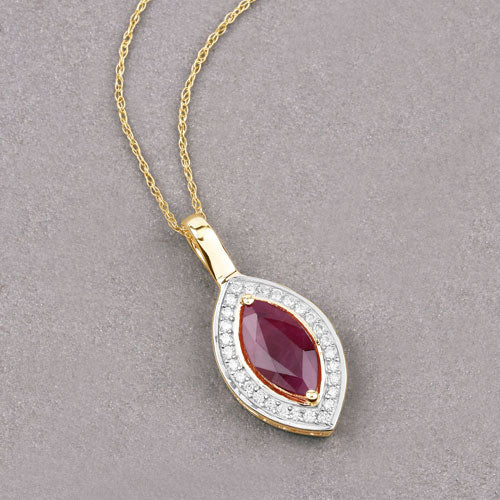 Bids.com 1.52 Carat Genuine Ruby and White Diamond 10K Yellow Gold Pendant Pendants Dark Gray