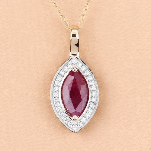 Bids.com 1.52 Carat Genuine Ruby and White Diamond 10K Yellow Gold Pendant Pendants Peach Puff