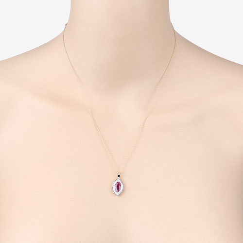 Bids.com 1.52 Carat Genuine Ruby and White Diamond 10K Yellow Gold Pendant Pendants Bisque