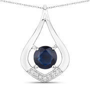 Bids.com 1.24 Carat Genuine Blue Sapphire and White Diamond 10K White Gold Pendant Pendants White Smoke Default Title