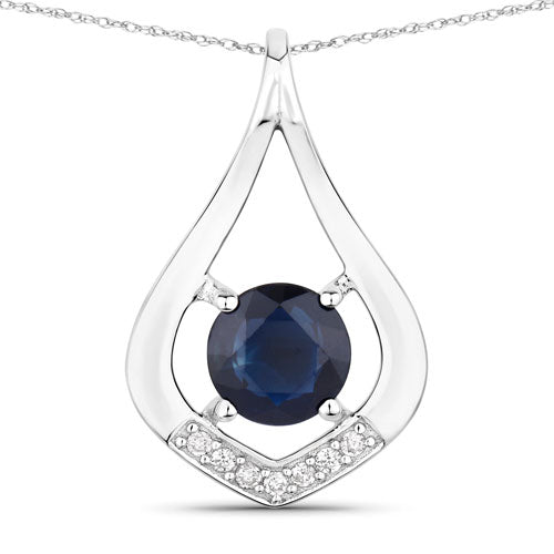 Bids.com 1.24 Carat Genuine Blue Sapphire and White Diamond 10K White Gold Pendant Pendants White Smoke Default Title