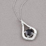 Bids.com 1.24 Carat Genuine Blue Sapphire and White Diamond 10K White Gold Pendant Pendants Dark Gray