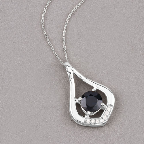 Bids.com 1.24 Carat Genuine Blue Sapphire and White Diamond 10K White Gold Pendant Pendants Dark Gray