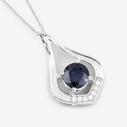 Bids.com 1.24 Carat Genuine Blue Sapphire and White Diamond 10K White Gold Pendant Pendants White Smoke