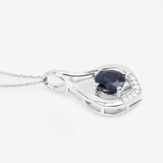 Bids.com 1.24 Carat Genuine Blue Sapphire and White Diamond 10K White Gold Pendant Pendants White Smoke