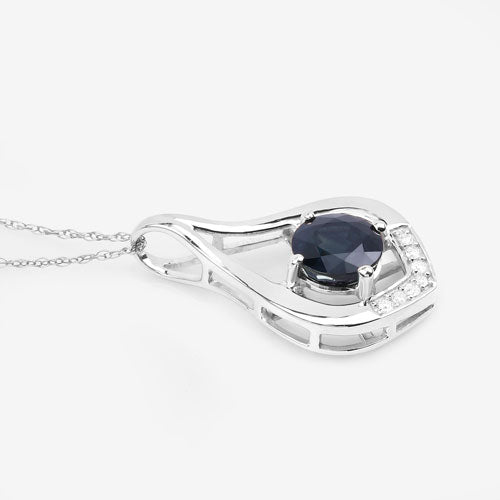 Bids.com 1.24 Carat Genuine Blue Sapphire and White Diamond 10K White Gold Pendant Pendants White Smoke