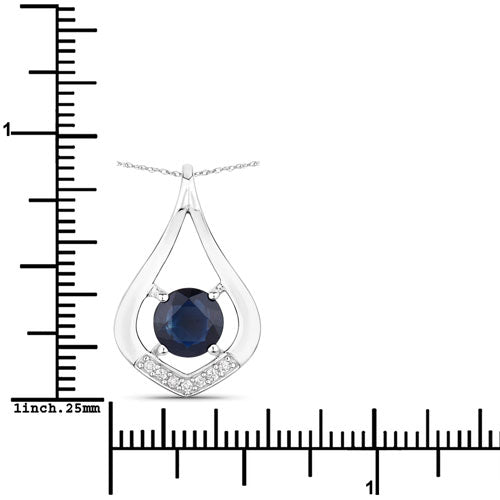 Bids.com 1.24 Carat Genuine Blue Sapphire and White Diamond 10K White Gold Pendant Pendants White Smoke