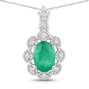 Bids.com 0.79 Carat Genuine Zambian Emerald and White Diamond 10K White Gold Pendant Pendants White Smoke Default Title