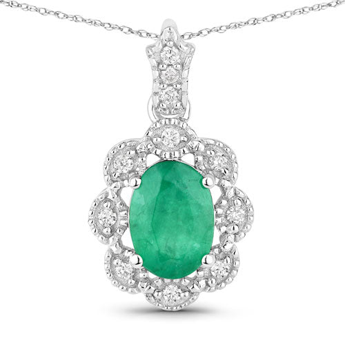 Bids.com 0.79 Carat Genuine Zambian Emerald and White Diamond 10K White Gold Pendant Pendants White Smoke Default Title