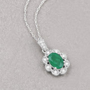 Bids.com 0.79 Carat Genuine Zambian Emerald and White Diamond 10K White Gold Pendant Pendants Gray