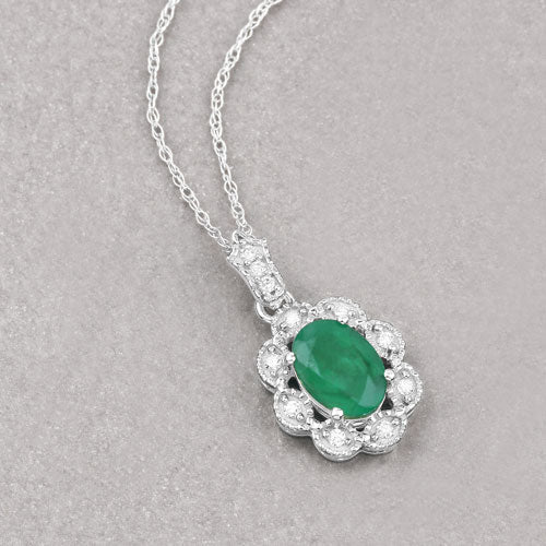 Bids.com 0.79 Carat Genuine Zambian Emerald and White Diamond 10K White Gold Pendant Pendants Gray