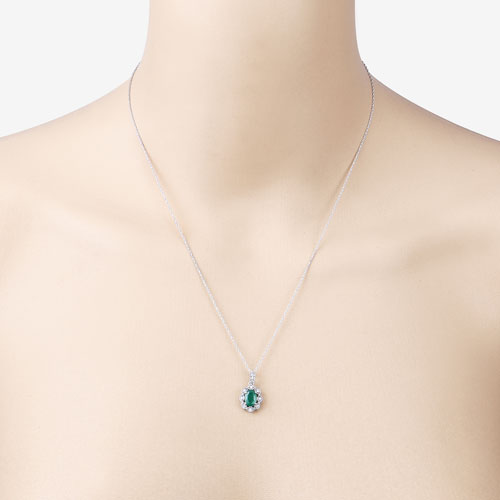 Bids.com 0.79 Carat Genuine Zambian Emerald and White Diamond 10K White Gold Pendant Pendants Light Gray