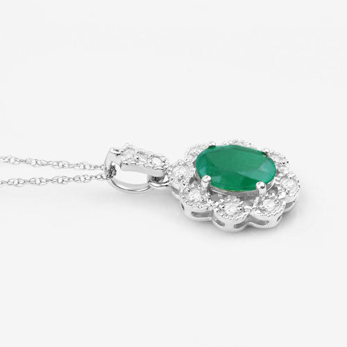 Bids.com 0.79 Carat Genuine Zambian Emerald and White Diamond 10K White Gold Pendant Pendants White Smoke