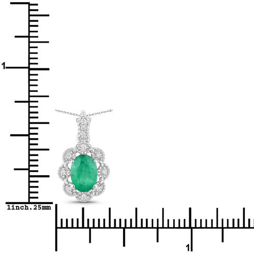 Bids.com 0.79 Carat Genuine Zambian Emerald and White Diamond 10K White Gold Pendant Pendants White Smoke