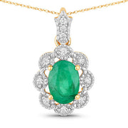 Bids.com 0.79 Carat Genuine Zambian Emerald and White Diamond 10K Yellow Gold Pendant Pendants White Smoke Default Title