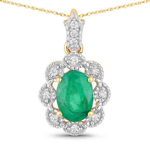 Bids.com 0.79 Carat Genuine Zambian Emerald and White Diamond 10K Yellow Gold Pendant Pendants White Smoke Default Title