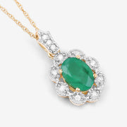 Bids.com 0.79 Carat Genuine Zambian Emerald and White Diamond 10K Yellow Gold Pendant Pendants White Smoke