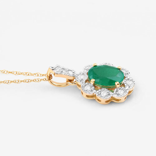 Bids.com 0.79 Carat Genuine Zambian Emerald and White Diamond 10K Yellow Gold Pendant Pendants White Smoke