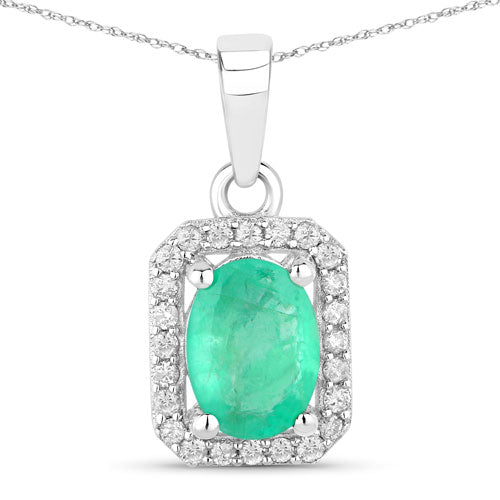 Bids.com 0.83 Carat Genuine Zambian Emerald and White Diamond 10K White Gold Pendant Pendants White Smoke Default Title