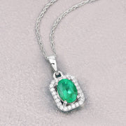 Bids.com 0.83 Carat Genuine Zambian Emerald and White Diamond 10K White Gold Pendant Pendants Light Gray