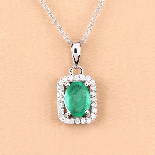 Bids.com 0.83 Carat Genuine Zambian Emerald and White Diamond 10K White Gold Pendant Pendants Navajo White