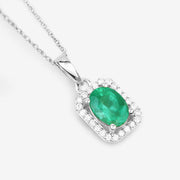 Bids.com 0.83 Carat Genuine Zambian Emerald and White Diamond 10K White Gold Pendant Pendants White Smoke