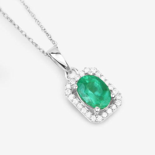 Bids.com 0.83 Carat Genuine Zambian Emerald and White Diamond 10K White Gold Pendant Pendants White Smoke