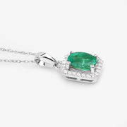 Bids.com 0.83 Carat Genuine Zambian Emerald and White Diamond 10K White Gold Pendant Pendants White Smoke