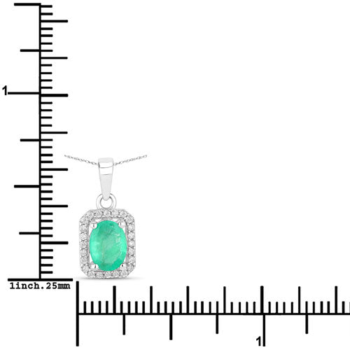 Bids.com 0.83 Carat Genuine Zambian Emerald and White Diamond 10K White Gold Pendant Pendants White Smoke