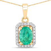 Bids.com 0.83 Carat Genuine Zambian Emerald and White Diamond 10K Yellow Gold Pendant Pendants White Smoke Default Title
