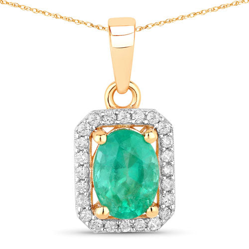 Bids.com 0.83 Carat Genuine Zambian Emerald and White Diamond 10K Yellow Gold Pendant Pendants White Smoke Default Title
