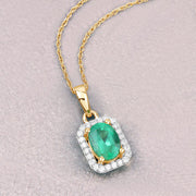 Bids.com 0.83 Carat Genuine Zambian Emerald and White Diamond 10K Yellow Gold Pendant Pendants Light Gray