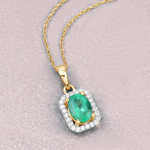 Bids.com 0.83 Carat Genuine Zambian Emerald and White Diamond 10K Yellow Gold Pendant Pendants Light Gray